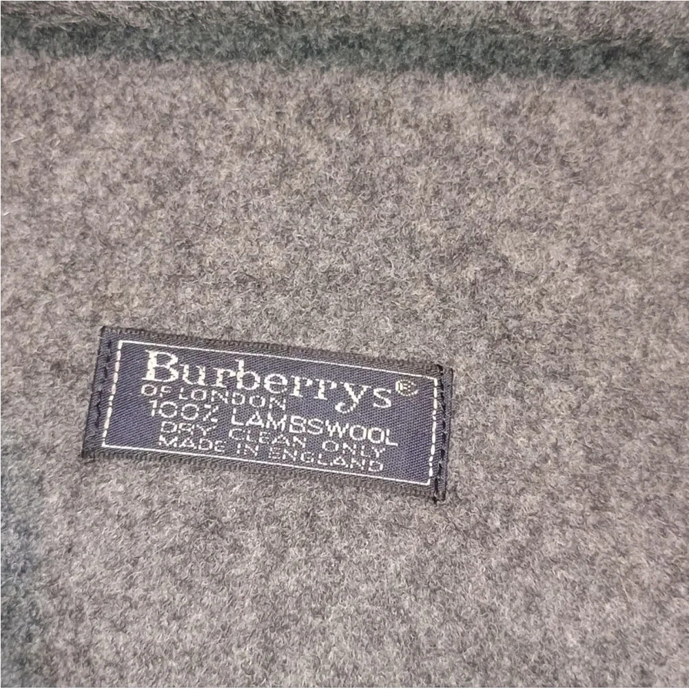 Burberrys Grey Fringe Wool Scarf with Embroidered Logo